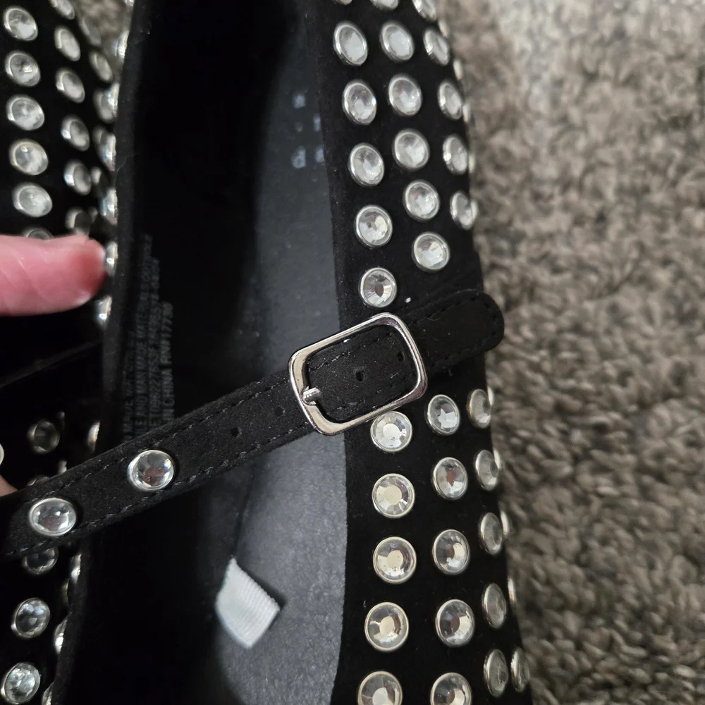 Black Rhinestone Studded Mary Jane Ballet Flats Style Shoes, Size 6.5, NEW W/Tag - Picture 9 of 15